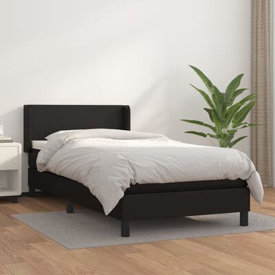 vidaXL Boxspringbett mit Matratze Schwarz 90x200 cm Kunstleder