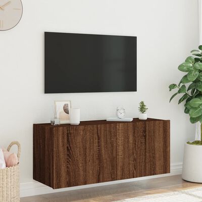 vidaXL TV-Wandschrank mit LED-Leuchten Braun Eichen-Optik 100x35x41 cm