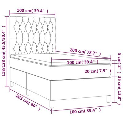 vidaXL Boxspringbett mit Matratze Dunkelgrau 100x200 cm Samt