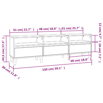 vidaXL TV-Schrank Weiß 150x30x44,5 cm Holzwerkstoff