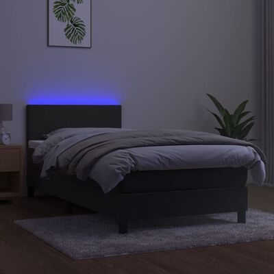 vidaXL Boxspringbett mit Matratze & LED Dunkelgrau 80x200 cm Samt