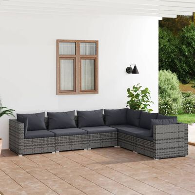 vidaXL 6-tlg. Garten-Lounge-Set mit Kissen Poly Rattan Grau