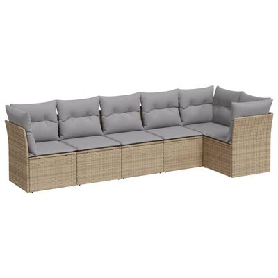 vidaXL 6-tlg. Garten-Sofagarnitur mit Kissen Beige Poly Rattan