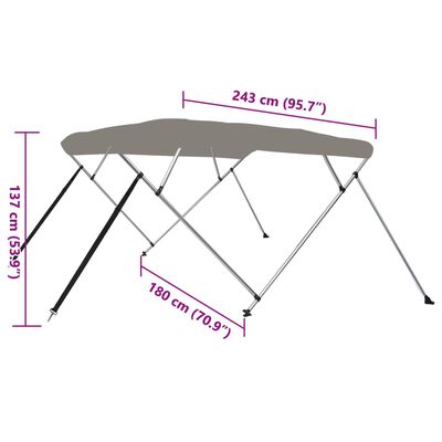 vidaXL 4-Bow Bimini-Top Grau 243x180x137 cm