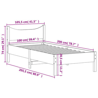 vidaXL Massivholzbett ohne Matratze 100x200 cm Kiefernholz