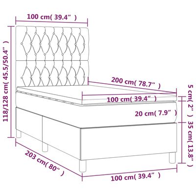 vidaXL Boxspringbett mit Matratze & LED Schwarz 100x200 cm Samt