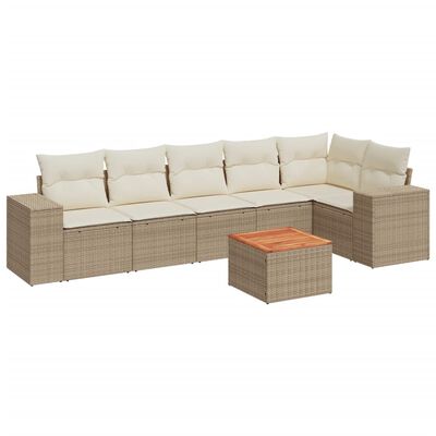 vidaXL 7-tlg. Garten-Sofagarnitur mit Kissen Beige Poly Rattan