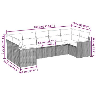 vidaXL 7-tlg. Garten-Sofagarnitur mit Kissen Grau Poly Rattan