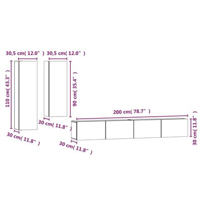 vidaXL 4-tlg. TV-Schrank-Set Betongrau Holzwerkstoff