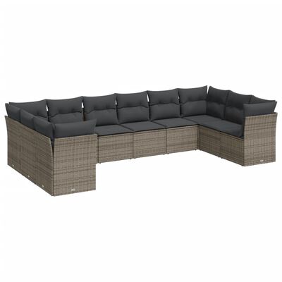 vidaXL 10-tlg. Garten-Sofagarnitur mit Kissen Grau Poly Rattan