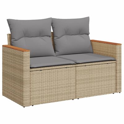 vidaXL 10-tlg. Garten-Sofagarnitur mit Kissen Beige Poly Rattan