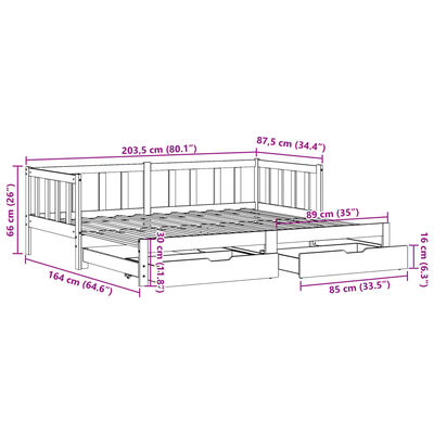 vidaXL Tagesbett Ausziehbar mit Schubladen Weiß 80x200 cm Kiefernholz