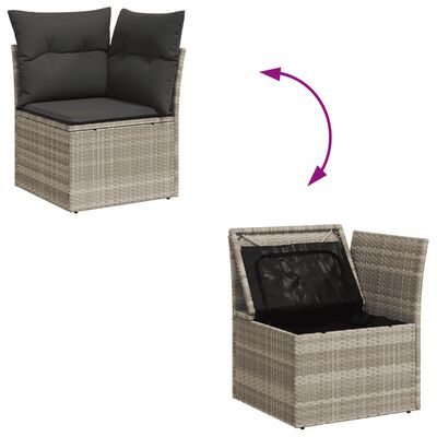 vidaXL 11-tlg. Garten-Sofagarnitur mit Kissen Hellgrau Poly Rattan