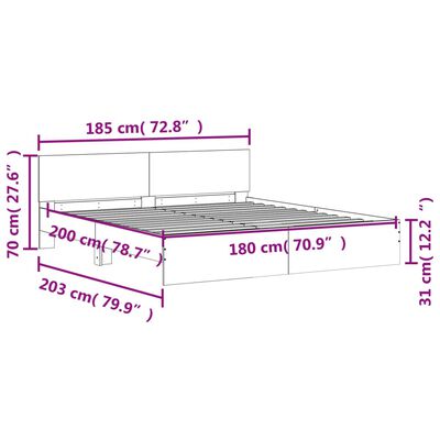 vidaXL Bettgestell mit Kopfteil und LED-Beleuchtung Grau Sonoma