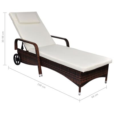 vidaXL Sonnenliege mit Rollen Poly Rattan Braun