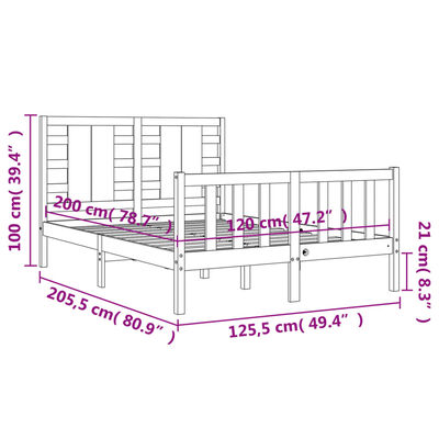 vidaXL Massivholzbett mit Kopfteil Weiß 120x200 cm