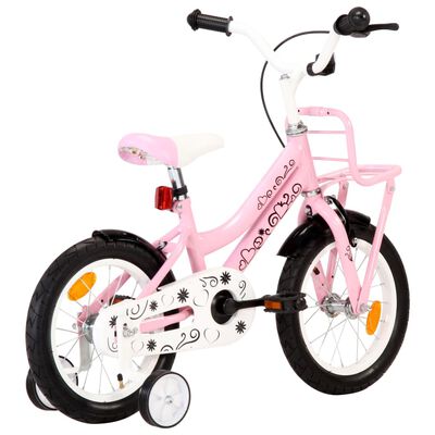 vidaXL Kinderfahrrad mit Frontgepäckträger 14 Zoll Weiß und Rosa