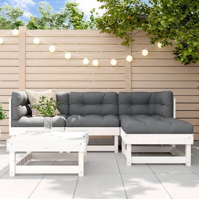 vidaXL 5-tlg. Garten-Lounge-Set mit Kissen Weiß Massivholz