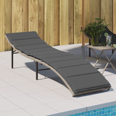 vidaXL Sonnenliege mit Kissen Hellgrau 55x199x50 cm Poly Rattan