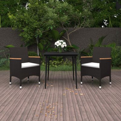 vidaXL 3-tlg. Garten-Essgruppe mit Auflagen Poly Rattan und Glas