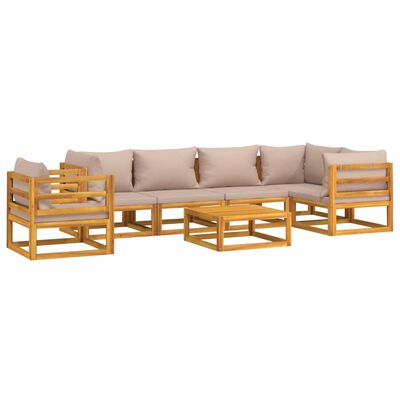 vidaXL 7-tlg. Garten-Lounge-Set mit Taupe Kissen Massivholz