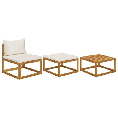 vidaXL 3-tlg. Garten-Lounge-Set mit Creme-Kissen Massivholz Akazie