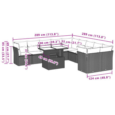 vidaXL 11-tlg. Garten-Sofagarnitur mit Kissen Grau Poly Rattan