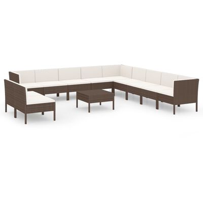 vidaXL 12-tlg. Garten-Lounge-Set mit Auflagen Poly Rattan Braun