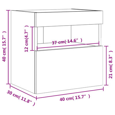 vidaXL TV-Wandschrank mit LED-Leuchten Sonoma-Eiche 40x30x40 cm