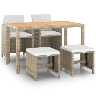 vidaXL 5-tlg. Garten-Essgruppe mit Kissen Poly Rattan Beige