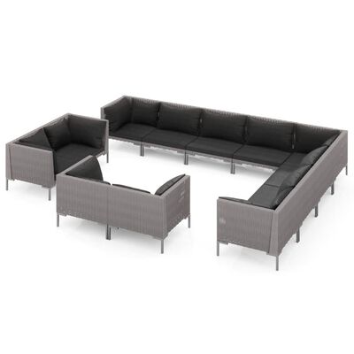 vidaXL 12-tlg. Garten-Lounge-Set mit Kissen Poly Rattan Dunkelgrau