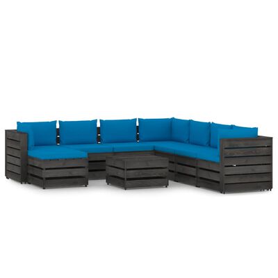 vidaXL 9-tlg. Garten-Lounge-Set mit Kissen Grau Imprägniertes Holz