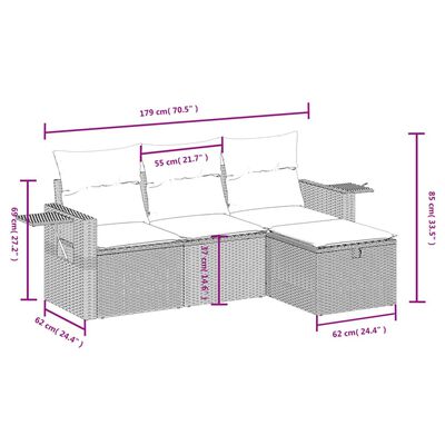 vidaXL 4-tlg. Garten-Sofagarnitur mit Kissen Schwarz Poly Rattan