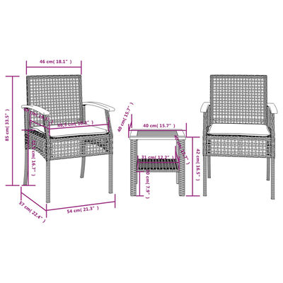 vidaXL 3-tlg. Bistro-Set mit Kissen Schwarz Poly Rattan Akazienholz