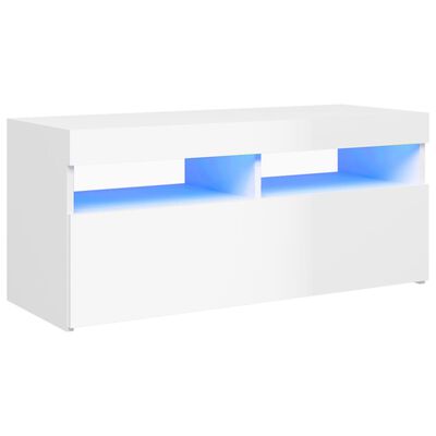 vidaXL TV-Schrank mit LED-Leuchten Hochglanz-Weiß 90x35x40 cm