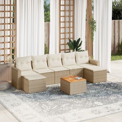 vidaXL 8-tlg. Garten-Sofagarnitur mit Kissen Beige Poly Rattan