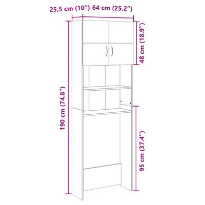 vidaXL Waschmaschinenschrank Sonoma-Eiche 64x25,5x190 cm Holzwerkstoff