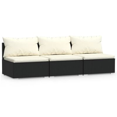 vidaXL 3-Sitzer-Sofa mit Kissen Schwarz Poly Rattan