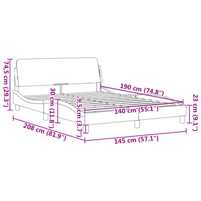 vidaXL Bettgestell mit Kopfteil Dunkelgrau 140x190 cm Samt