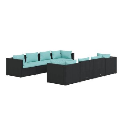 vidaXL 9-tlg. Garten-Lounge-Set mit Kissen Poly Rattan Schwarz