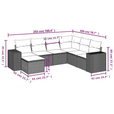 vidaXL 7-tlg. Garten-Sofagarnitur mit Kissen Grau Poly Rattan