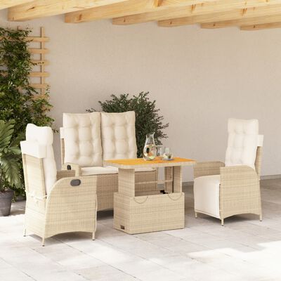 vidaXL 4-tlg. Garten-Essgruppe mit Kissen Beige Poly Rattan