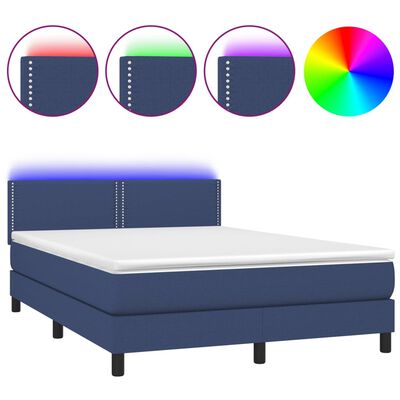 vidaXL Boxspringbett mit Matratze & LED Blau 140x190 cm Stoff