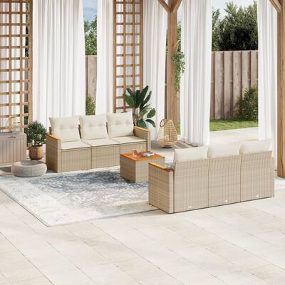 vidaXL 7-tlg. Garten-Sofagarnitur mit Kissen Beige Poly Rattan