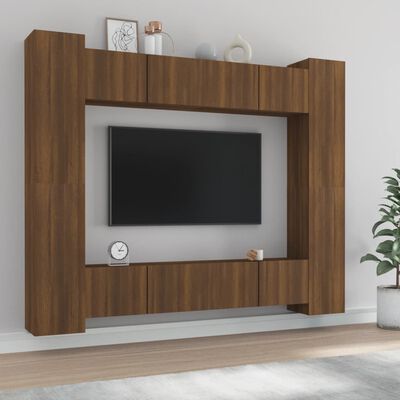 vidaXL 8-tlg. TV-Schrank-Set Braun Eichen-Optik Holzwerkstoff