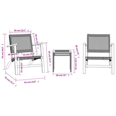 vidaXL 3-tlg. Bistro-Set Beige Poly Rattan und Massivholz Akazie