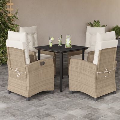 vidaXL 5-tlg. Garten-Essgruppe mit Kissen Beige Poly Rattan