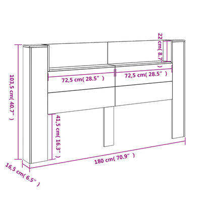 vidaXL LED-Kopfteil mit Ablage Braun Eichen-Optik 180x16,5x103,5 cm