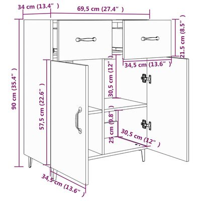 vidaXL Sideboard Braun Eichen-Optik 69,5x34x90 cm Holzwerkstoff