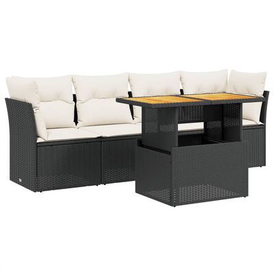 vidaXL 5-tlg. Garten-Sofagarnitur mit Kissen Schwarz Poly Rattan